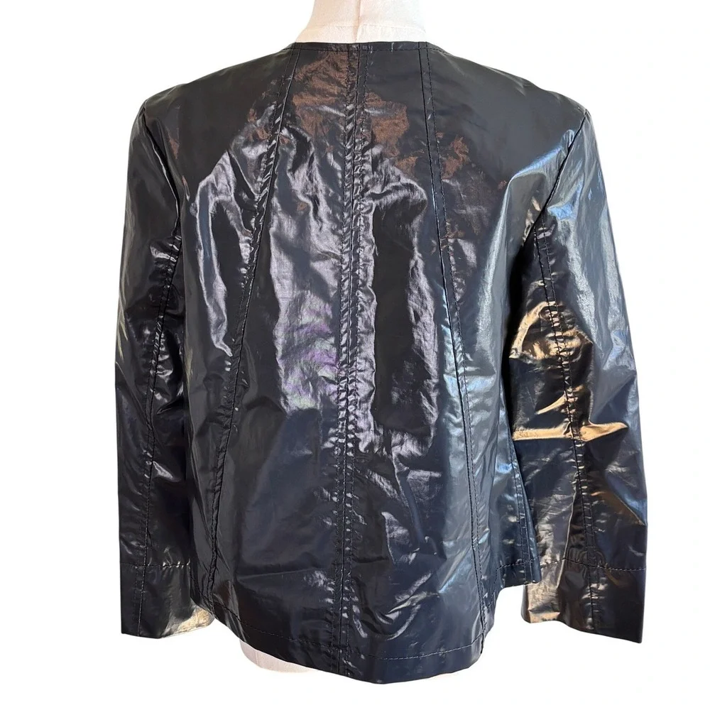 Zara Woman Limited Edition Metallic Coated Cotton Jacket Grey Small Collarless‎